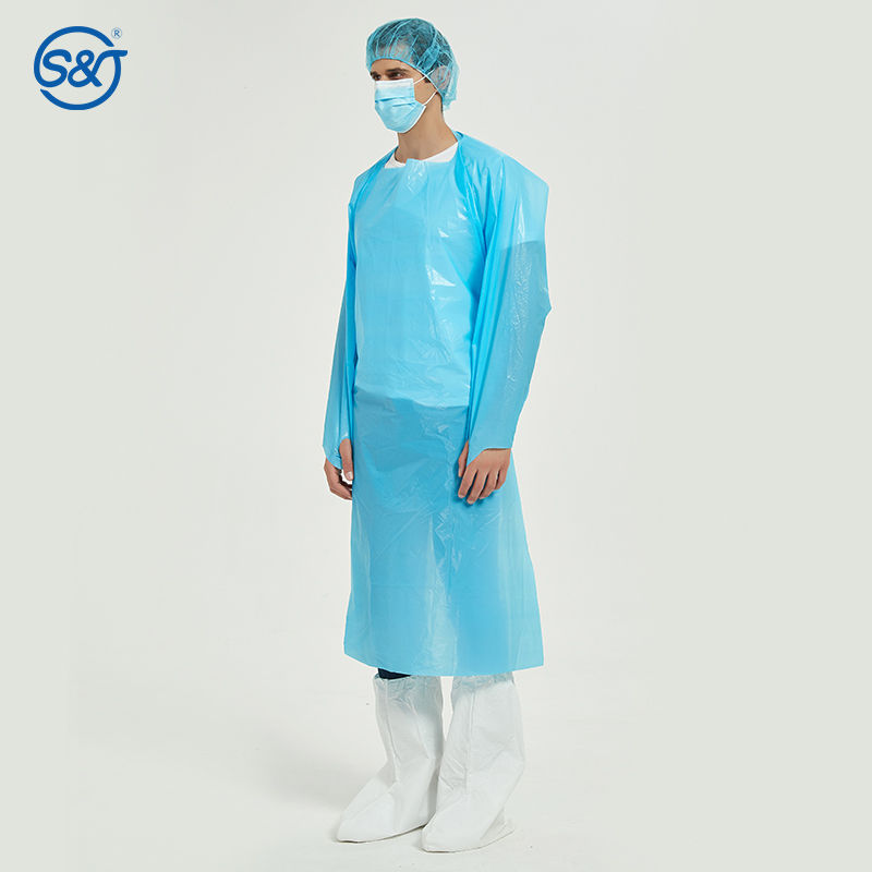 S&J Disposable CPE Gown 510K Certificated Protection Medical Surgical Isolated Gowns Long Sleeve with Thumb-Loop