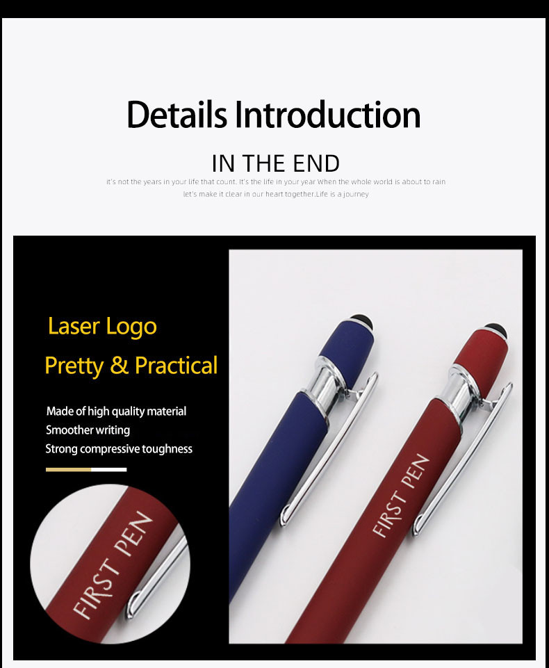 Classical Touchscreen Metal Press Ballpoint Pen Click Stylus Tip Aluminium Ball Pen