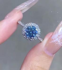 Quality Engagement / Wedding Lab Grown Diamond Jewelry Blue Round 2 Carat Man Made Diamond Ring wholesale