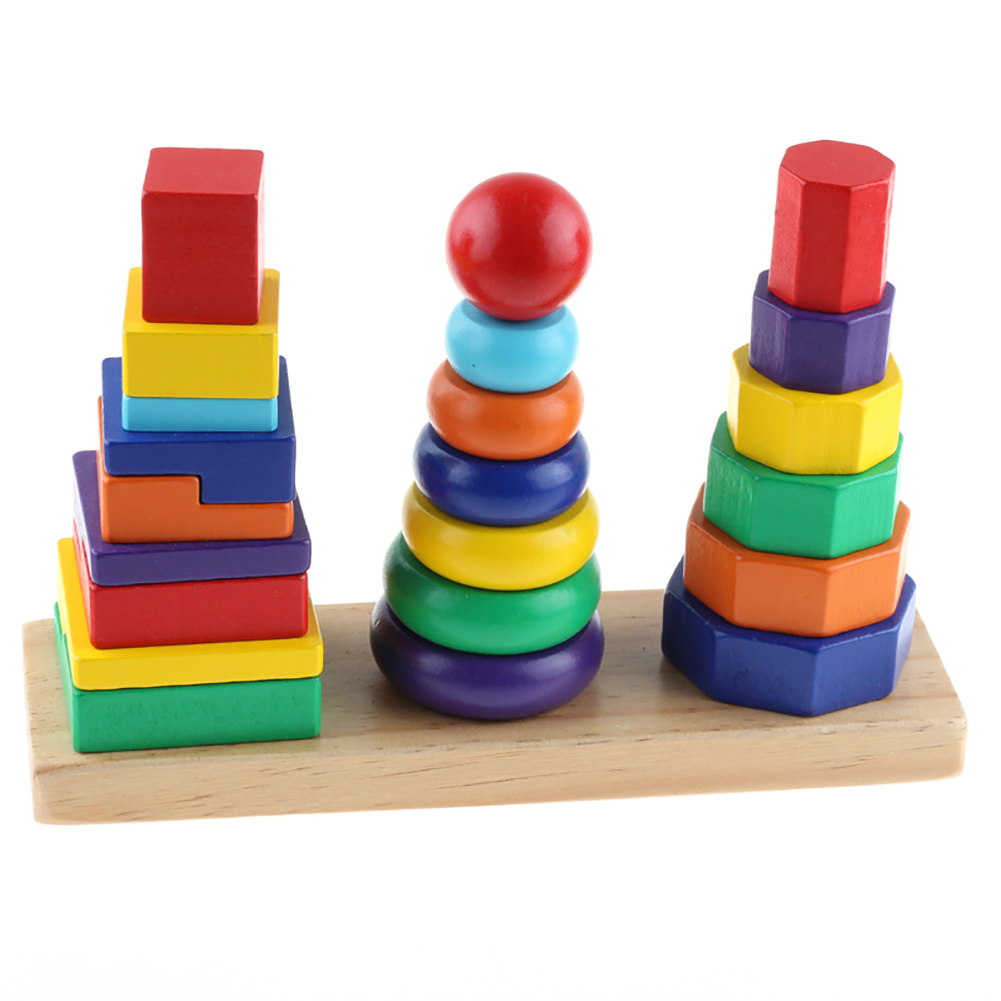 Stacker 21cm Geometric Wooden Building Blocks Toy Sorting Board
