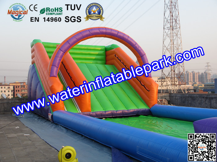 Outdoor Sport Game Zorb Ramp / Roller Ball Inflatable Steep Hill With Pool
