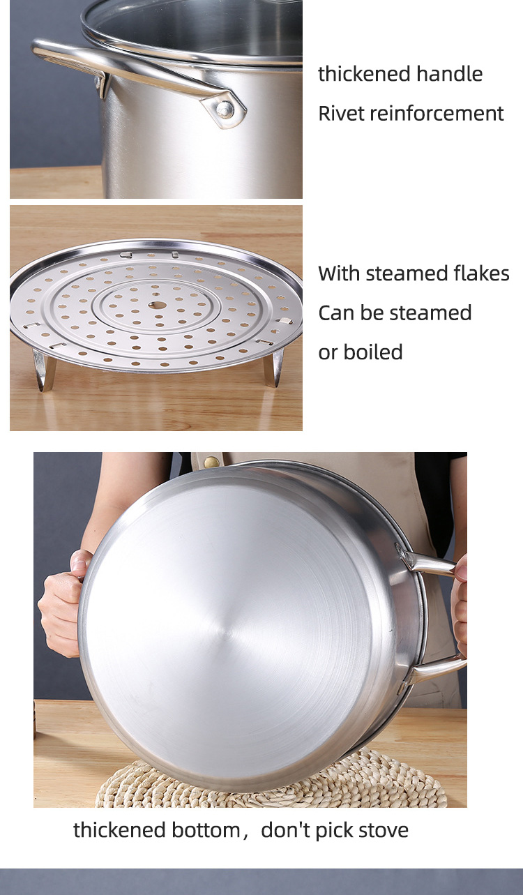 Multi-function Silver Kitchen Cookware Cooking Pot Induction Stock Pot Stainless Steel Soup Pot With SS Handle