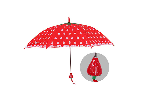 Lovely Strawberry Handle Kids Compact Umbrella 18 Inch Kid Safe Design
