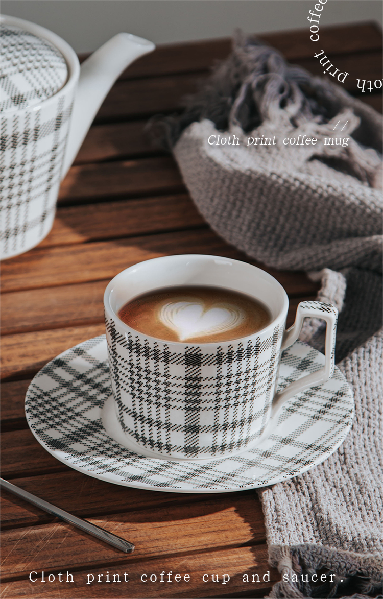 Modern 6.7 Oz Porcelain Cups Saucers With Sustainable Fabric Texture Pot And Saucer