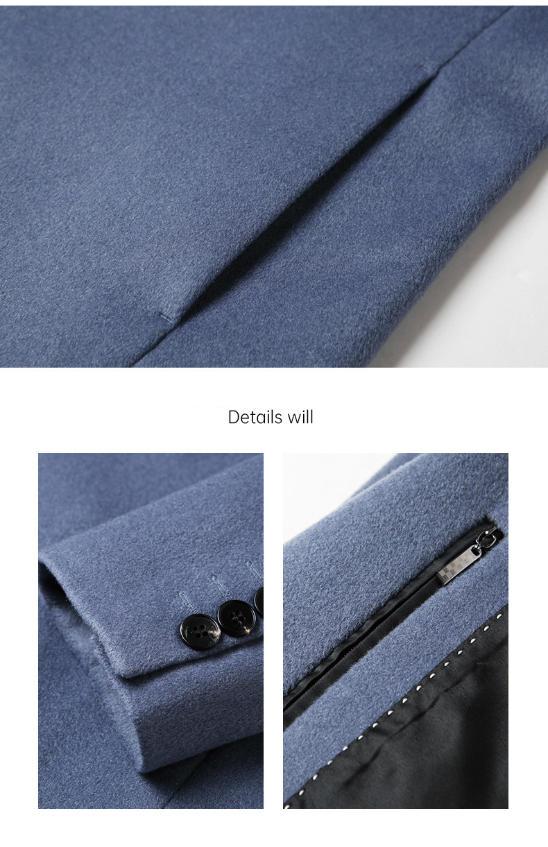 Wool Jacket Coat Australasian Wool Single Breasted Long-Sleeve Plush Peacoat for Men