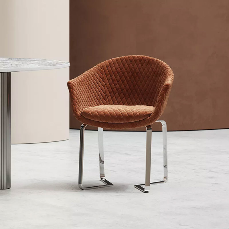 Luxury Custom Nordic Dining Chair Orange Velvet Metal Leg Hotel Furniture Seat