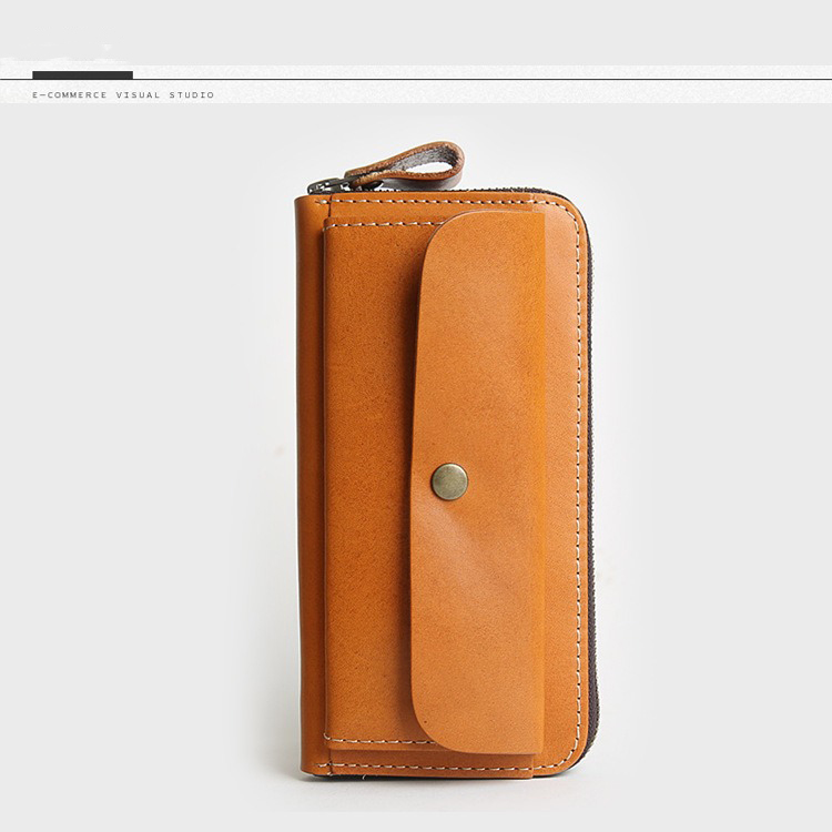 Retro Cowhide Men's Genuine Leather Wallet with Large Capacity and Zipper Closure