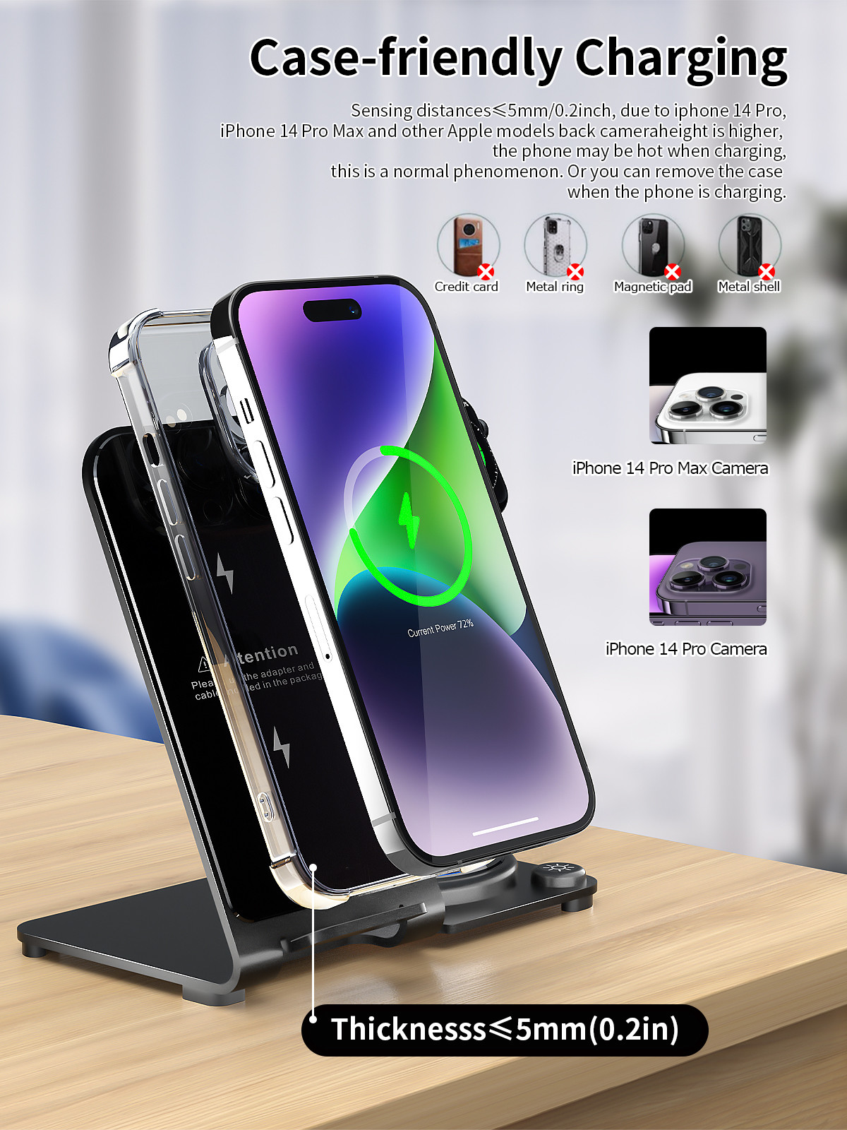 Stylish 3 In 1 Aluminum Alloy Wireless Charging Stand with High Charging Effeciency