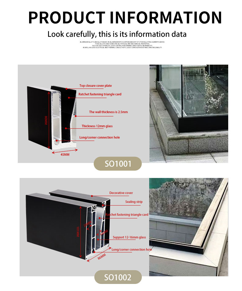 Aluminum U Shape Glass Channel for Balcony Fits 10-13mm Glass and After-sale Service