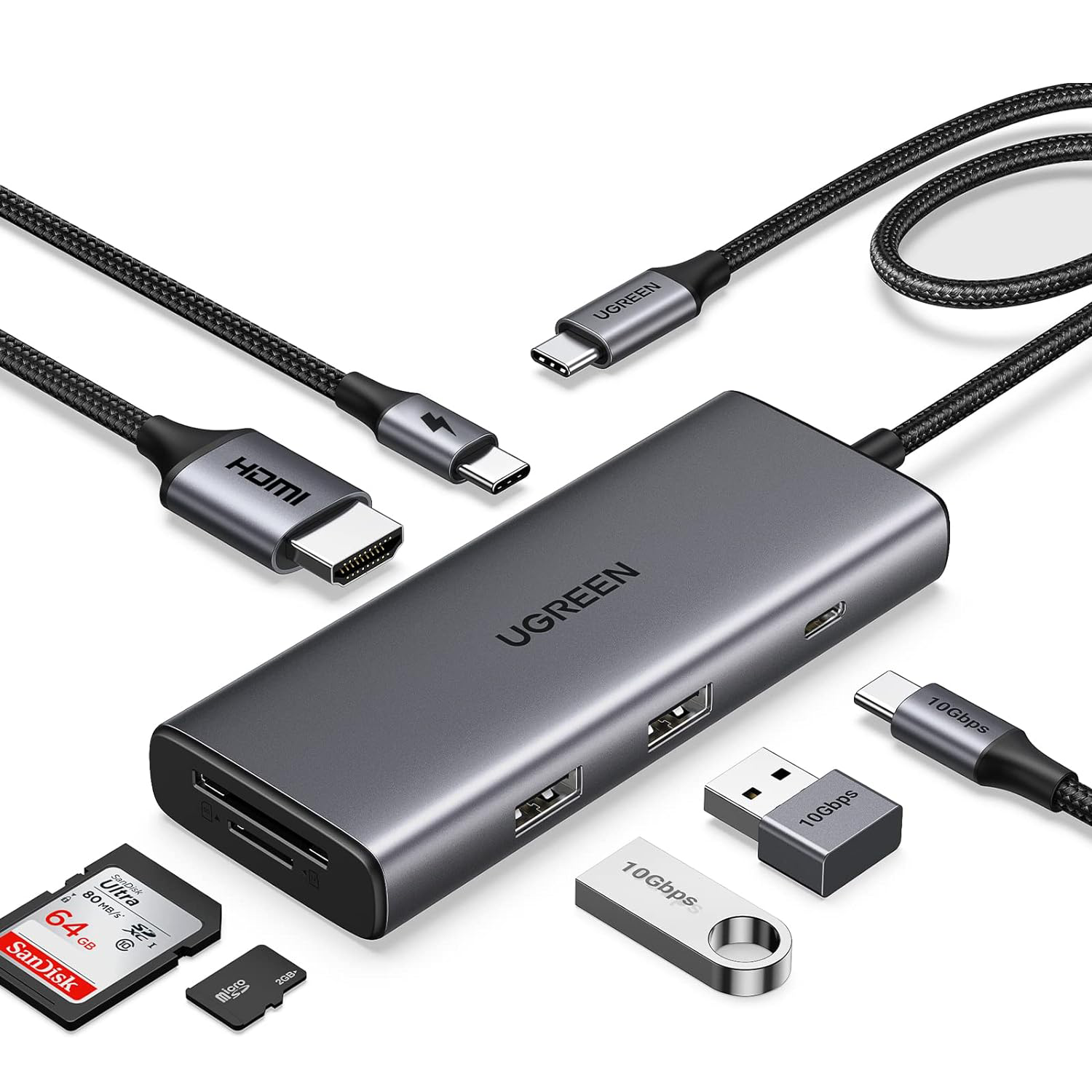 Revodok Pro 107 USB-C Hub 7 in 1 10Gbps USB C 3.2 & 2 USB-A 3.2 4K-HDMI, 100W Power Delivery, SD/TF Card Reader