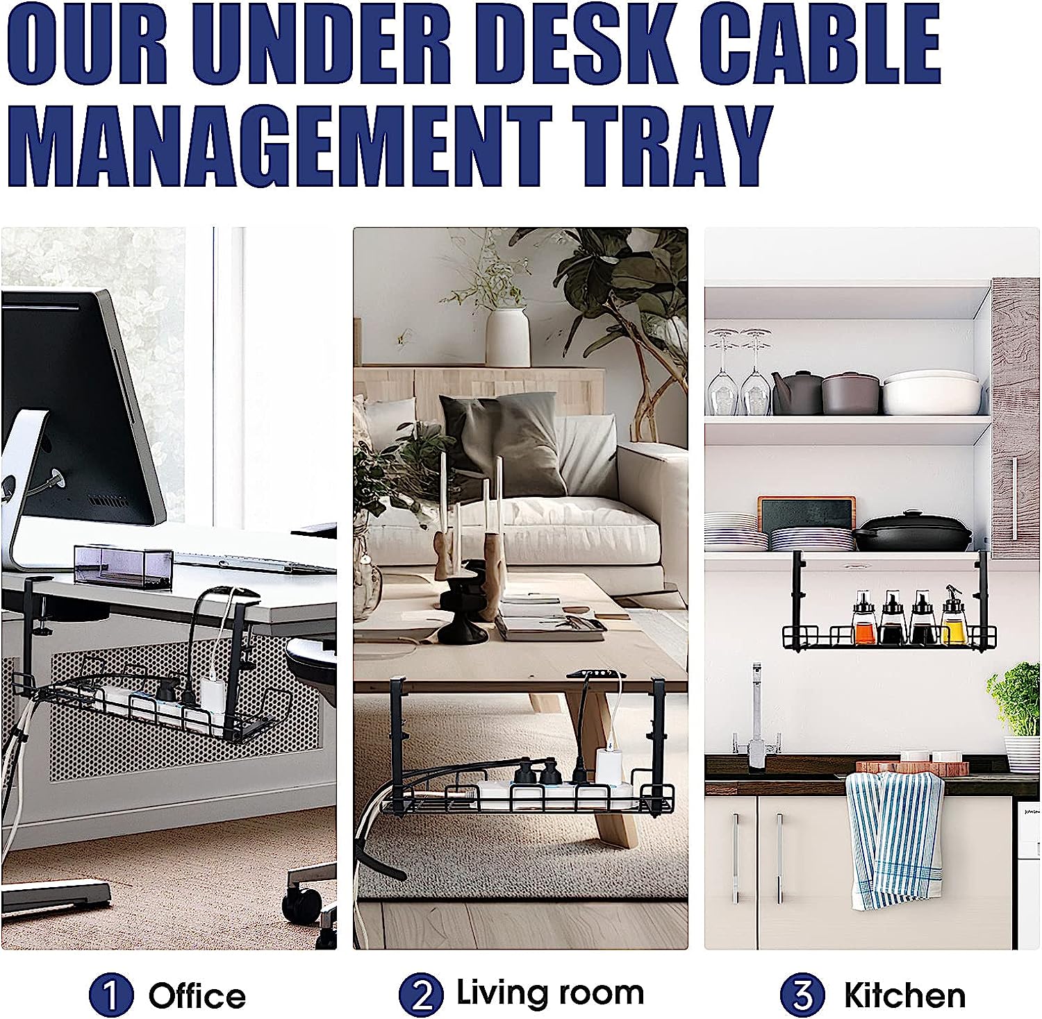 Stocked Desk Cable Tidy Tray No More Tangled Wires with Non-folding Rack Design