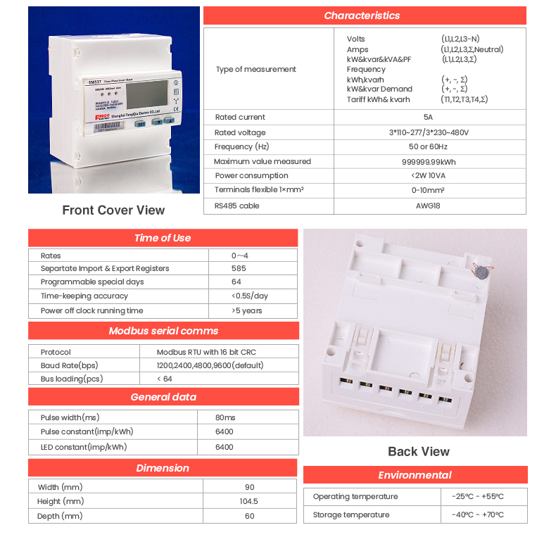CE Certified 65A Direct Metering Internal Switch Power Electric Meter Counter 90*104.5*60