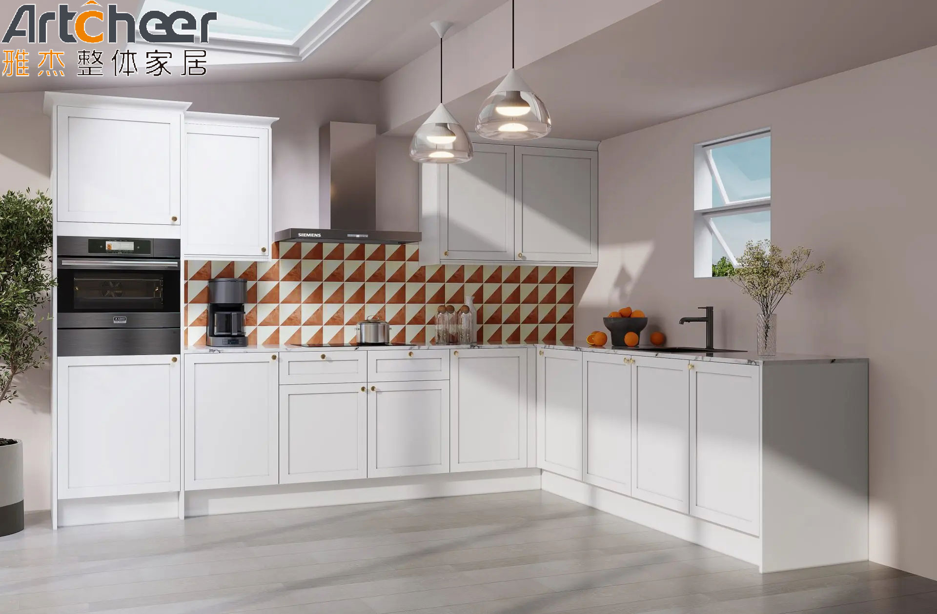 Solid Wood European Shaker Kitchen Cabinets with White Color and Super Susan Corner