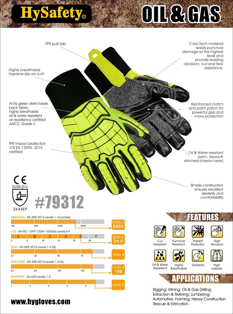 Oilfield 3X44EP Cala Tech Impact Resistant Gloves Leather Rigger Gloves