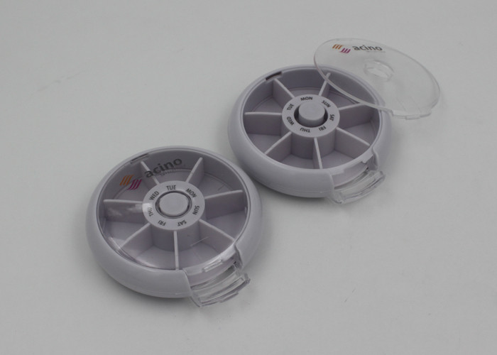 Round Shape Plastic Pill Holder With Push Button / Pill Storage Containers