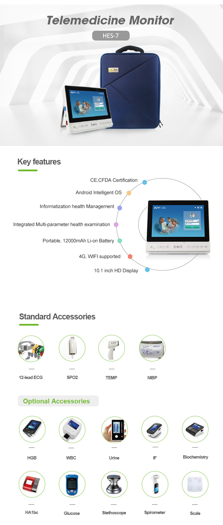 telemedicine HES-7 diagnostic telehealth portable ECG tablet telemedicine equipment telemedicine for medical use