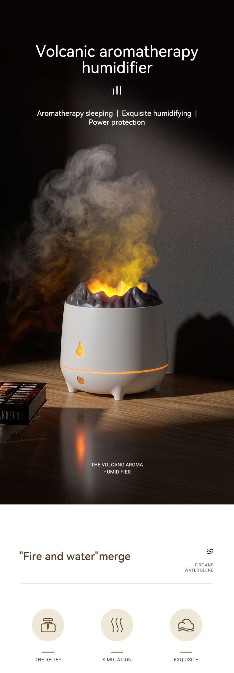 New Mini 400ml Flame Air Humidifier Ultrasonic Oil Diffuser Warm Light Simulated Volcano Flame Aroma Diffuser Humidifier