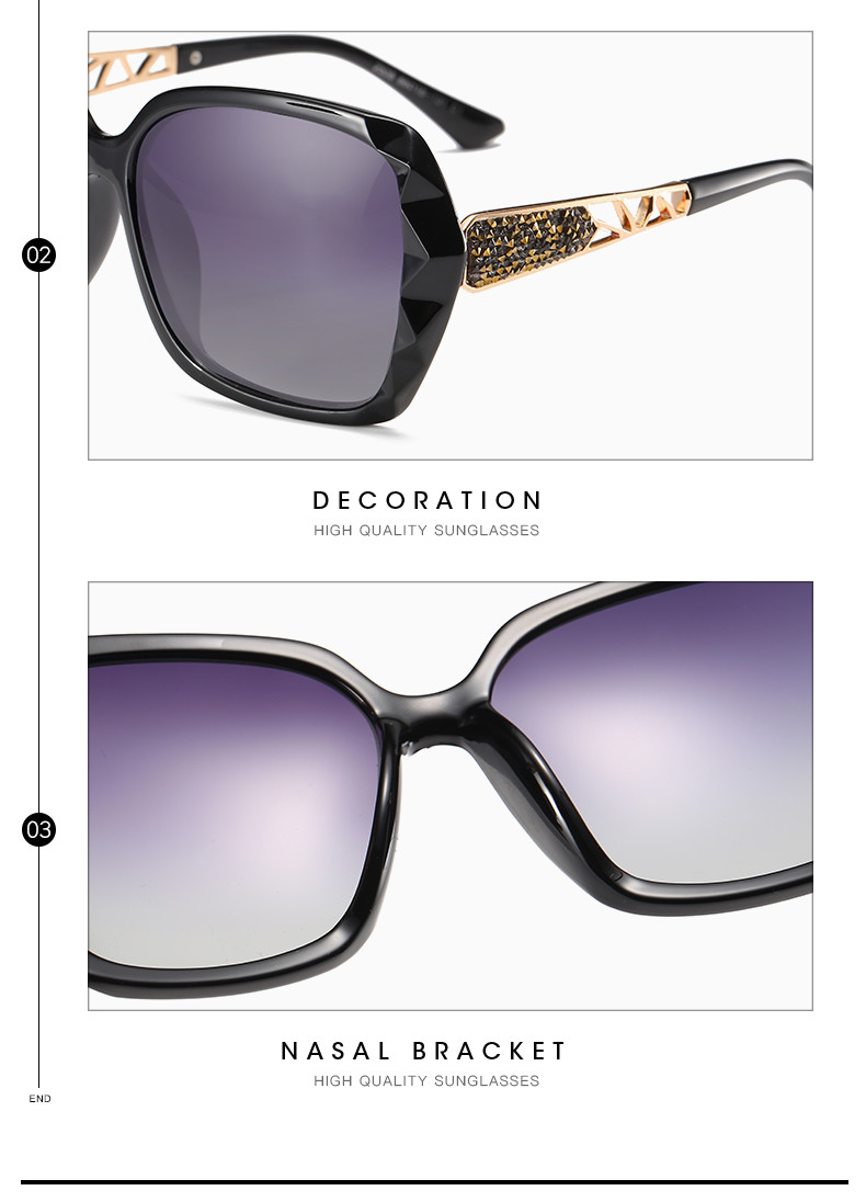 Women Big Square Oversized Sunglasses BSCI Custom Polarized Sunglasses Sparkling Composite Shiny Frame
