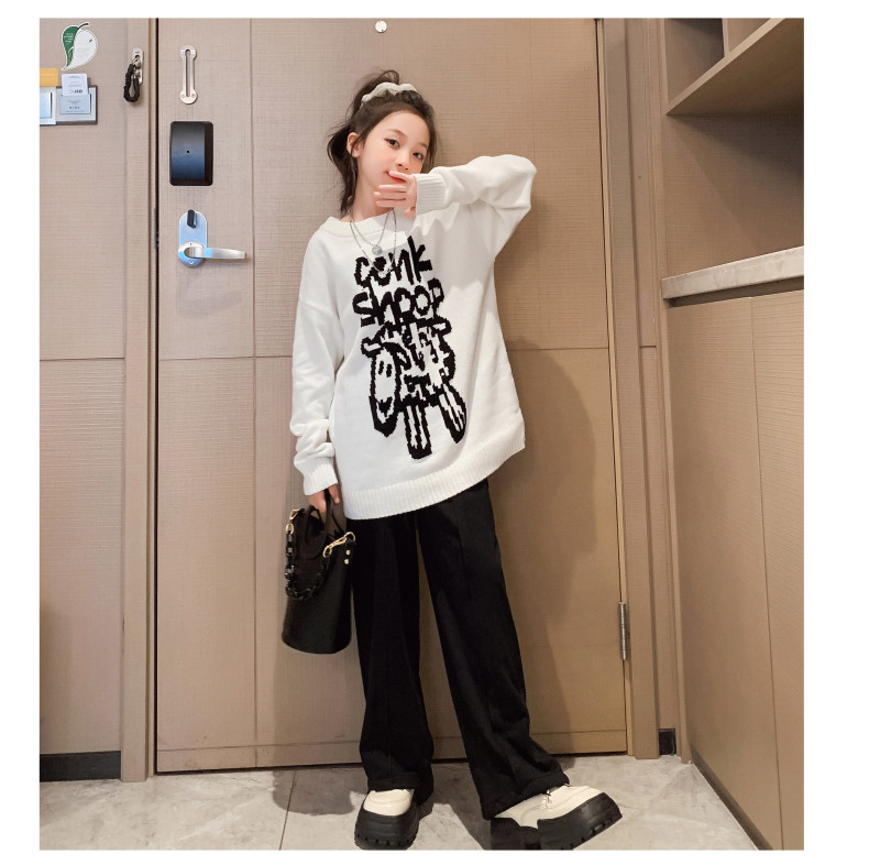 Girls Spring Autumn Fashion Childrens Clothes Thickened Letter Oversized Crewneck Sweater