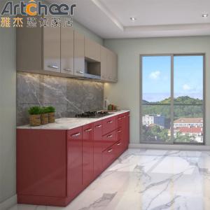 Quality Plywood Furniture Durable Gray Glossy Kitchen Cabinet With Lacquer Finish wholesale