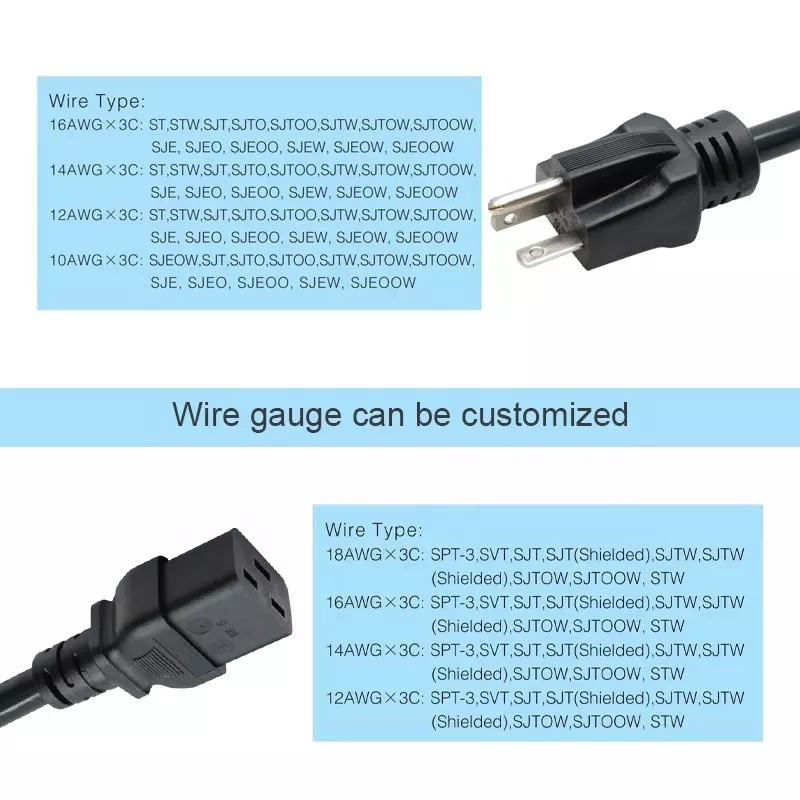 USA 6-20P 3 Prong Extension Cable , C19 Power Cord For Power Supply