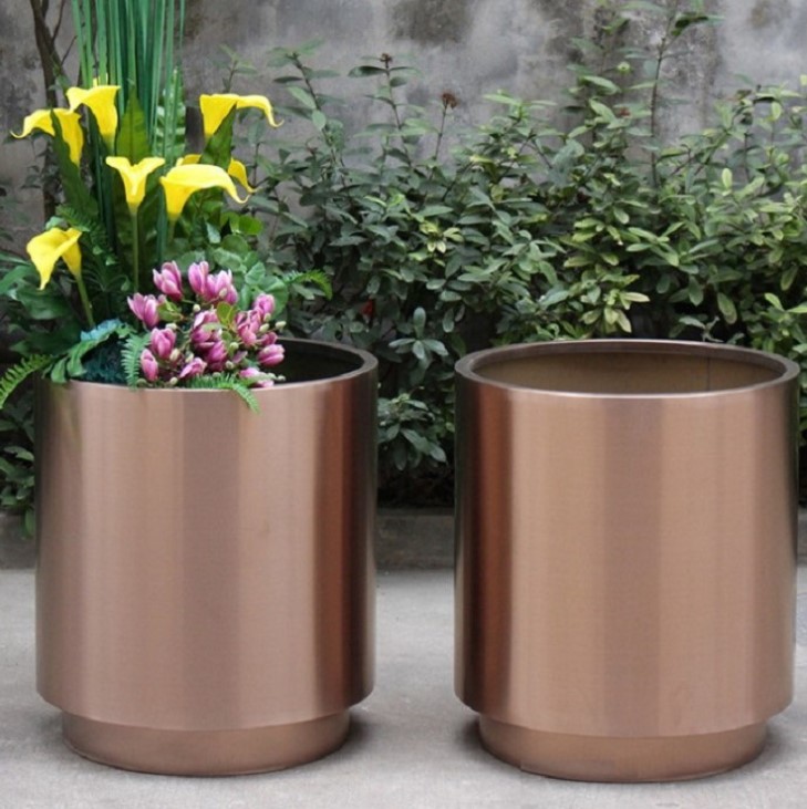 Indoor plant growing chrome steel flowers pots and planters