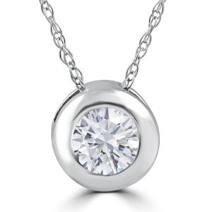 Quality 1/4 Ct Round CZ Solitaire Bezel Pendant Necklace 18&quot; 14k White Gold wholesale
