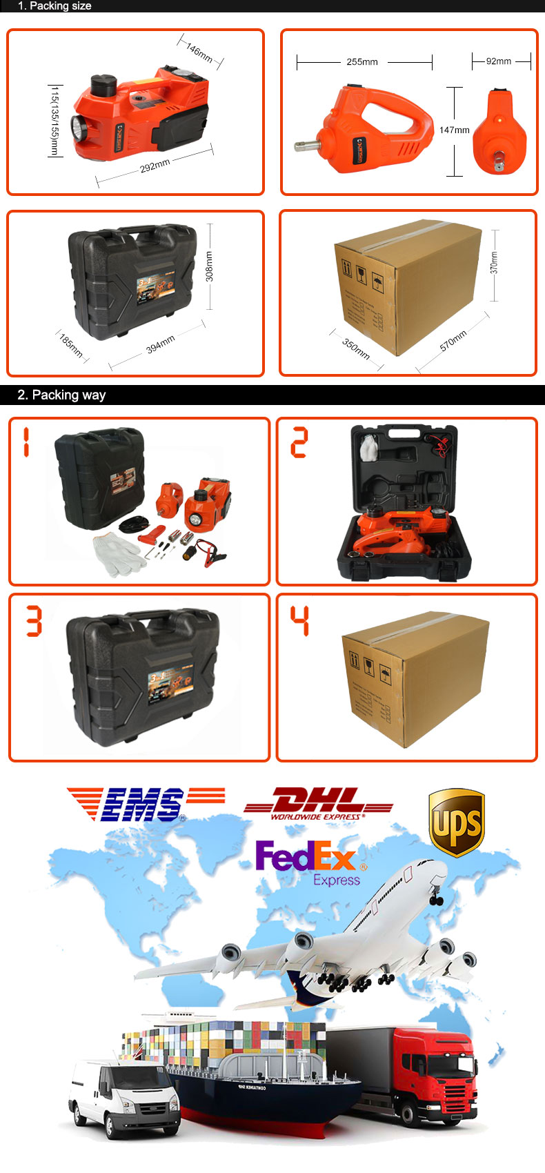 12V DC 3T Electric Hydraulic Floor Jack And Tire Inflator Pump And Flashlight