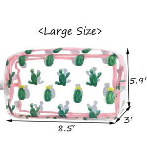 Quality 2pcs Zippered Cactus Print PVC Clear Travel Makeup Bag wholesale
