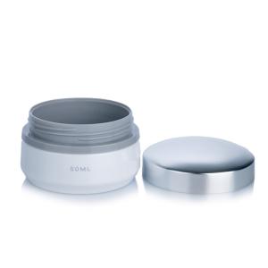 Quality 50ml White Opaque Plastic Cream Glass Bottle Jars With Silver Lids wholesale