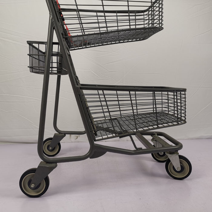 CE Customizable Gray Shopping Basket Trolley Chain Supermarket Grocery Cart With 4'' PU Wheels