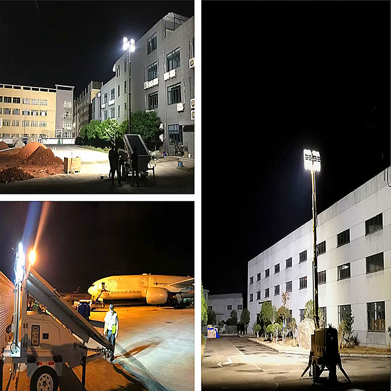 1305W Mobile Solar Light Tower Trailer Mounted Lighting Tower US / AU / EU Standard