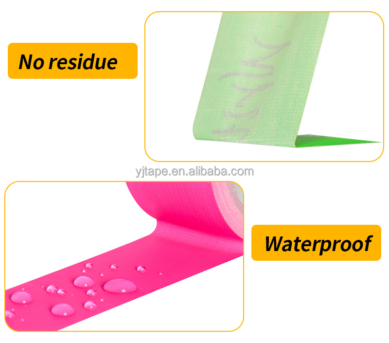 Customized Width Heavy Duty Floor Stage 320U Fluorescent Cloth Duct Tape For Sealing