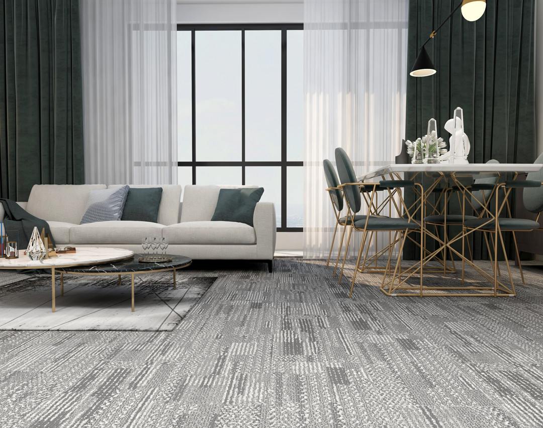 Castle Grey Carpet Vinyl Flooring 7''X48'' For Office Waterproof GKBM Greenpy SY-C3012