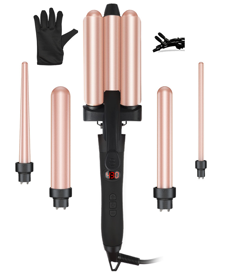 Customizable Tourmaline Ceramic Curling Iron PTC Heating 5 In 1 Interchangeable