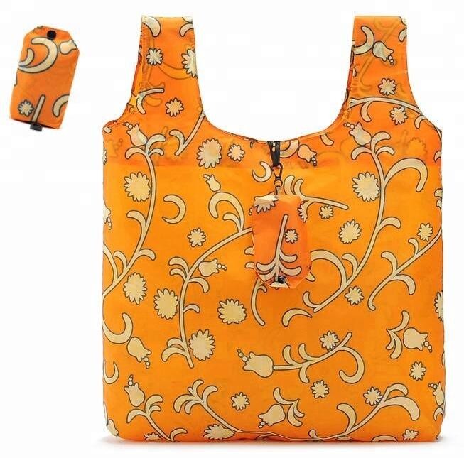 Recycled Foldable Nylon Polyester Tote Bag with logos polyester shopping bag Custom advertising handle non woven bag PAC