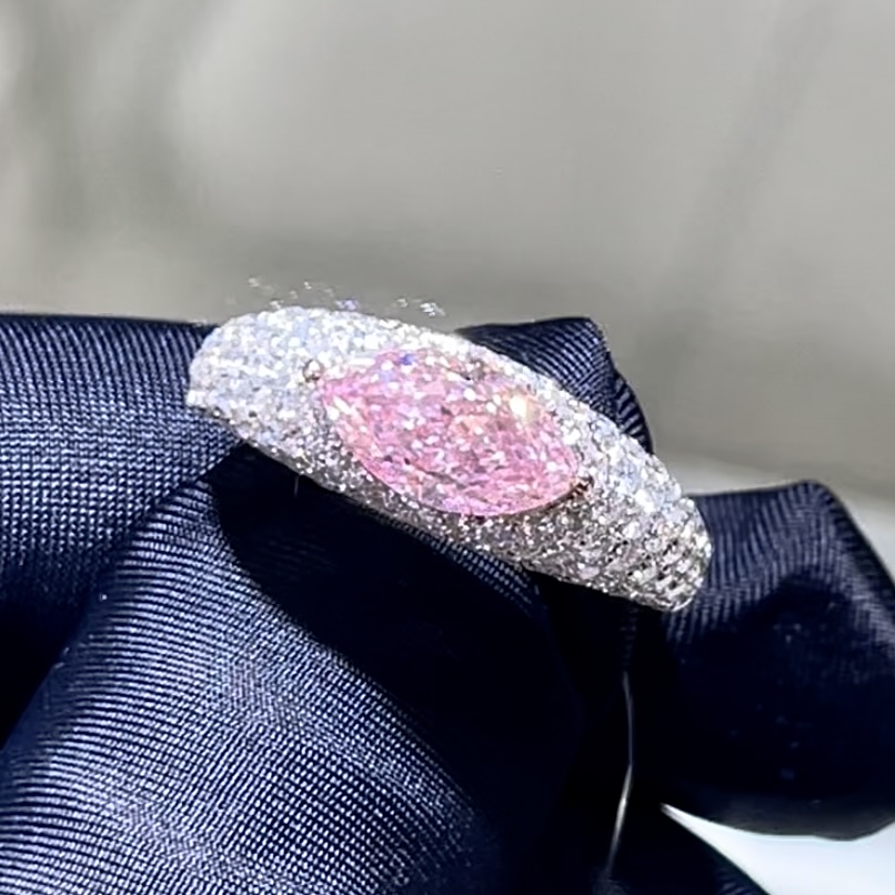 18k Marquise Shape Ring Lab Grown Pink Diamond Ring Special Design Luxury Jewelry