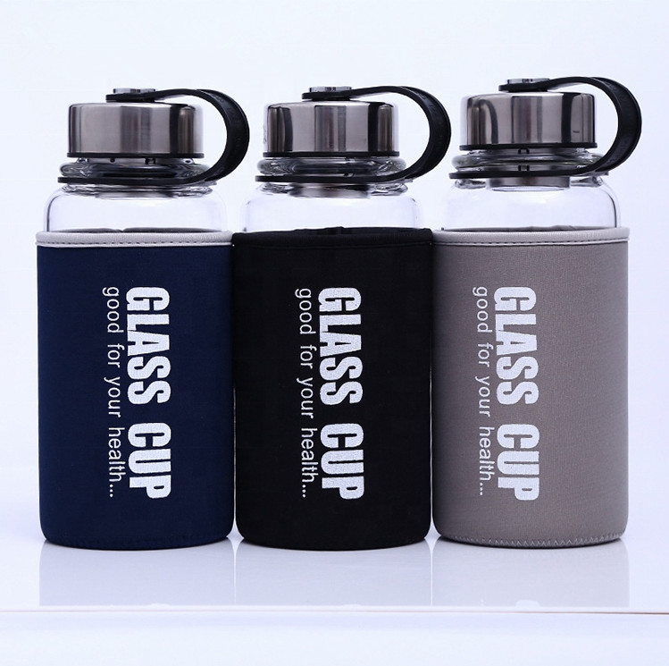 850ml/1000ml Big Size Sports Glass Bottles Durable High Borosilicate Unbreakable Glass Water Bottle 1 Liter With Nylon Sleeve Against Leaks And Spills