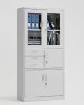 3 middle drawer 2 glass swing doors metal steel office filing cabinet specificat