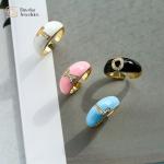 Colorful Enamel Diamond Letter Rings , Alphabet Zircon Gold Plated Chunky Rings