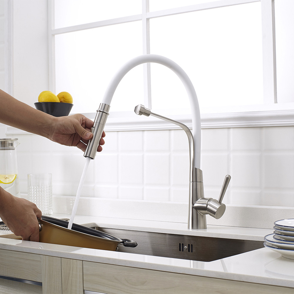 STEEL 304/316 MATERIAL SATIN FINISHED LONG SPOUT FAUCET COLORFUL SPOUT SINK FAUCET,KITCHEN FAUCET FLEXIBLE