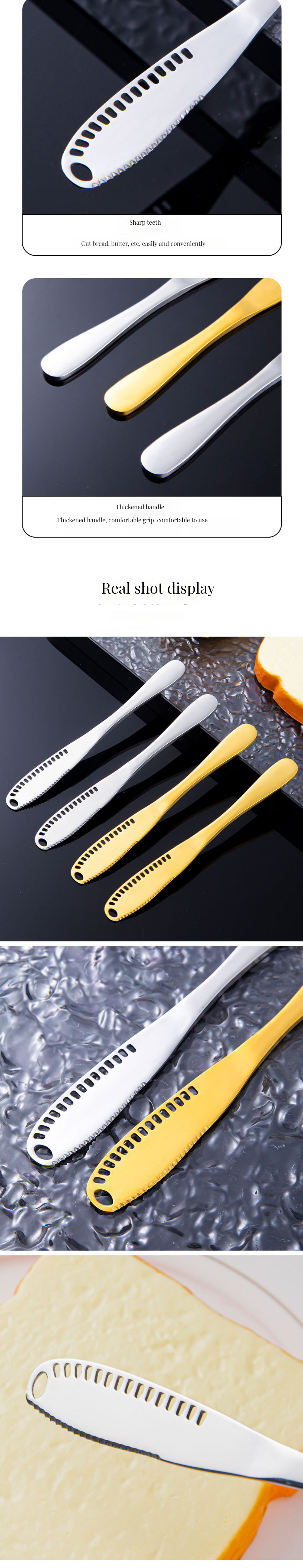 Silver Top Sale Stainless Steel Butter Knife Titanium Plated Long Handle Jam Butter Spatula Western Tableware Cream Decorating Knife