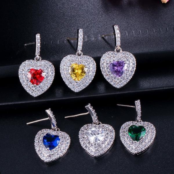 Fashion Lady Heart Shape Earrings Red CZ Stone Earrings jewelry earrings