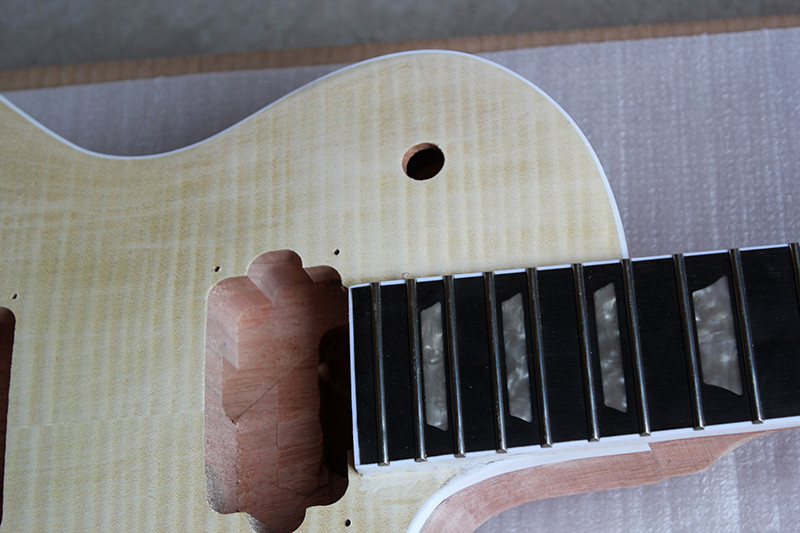 Custom LP Electric Guitar Kit(Parts) with Mahogany Body and Neck,Flame Maple Veneer,Carhrome Hardwes,DIY Guitar