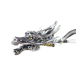 Quality Men Necklace Retro 925 Sterling Silver Dragon Head Pendant Silver Wheat Chain Necklace (DZ020998) wholesale