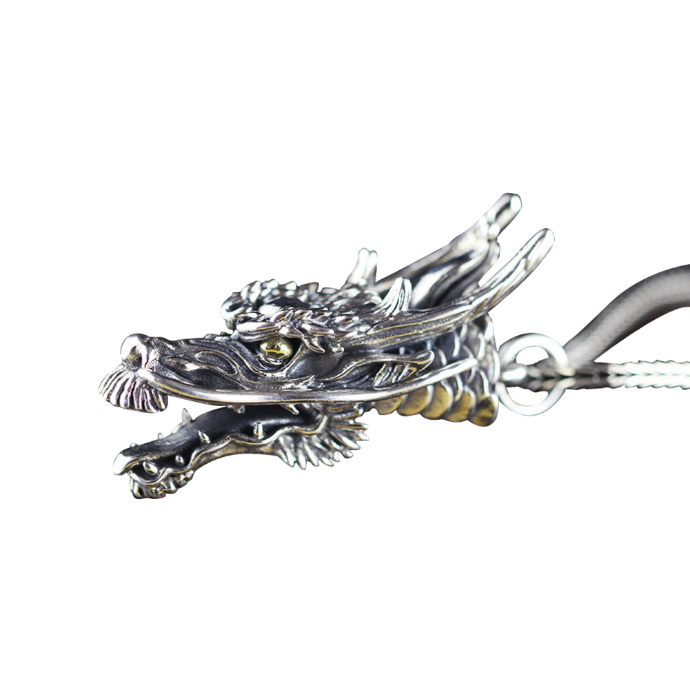 Men Necklace Retro 925 Sterling Silver Dragon Head Pendant Silver Wheat Chain Necklace (DZ020998)
