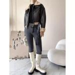 Custom Cropped Leather Jacket Vintage Women′s Motor Jackets Brand Quality Sherpa