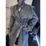 High End Fashion Winter Loose Blue Denim Jacket Windbreaker Trench Ladies Long