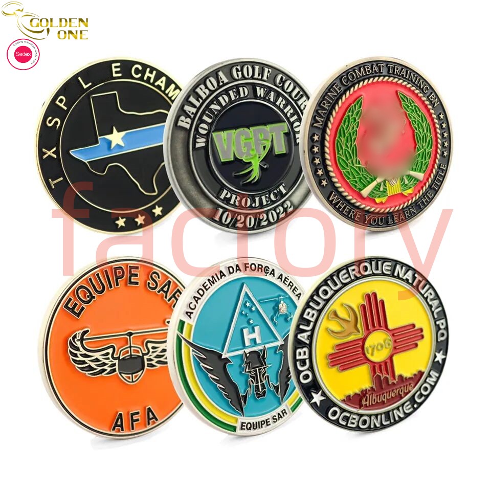 Custom Souvenir Metal Challenge Coins Stamping 3D Chrome Oil Shiny With Box