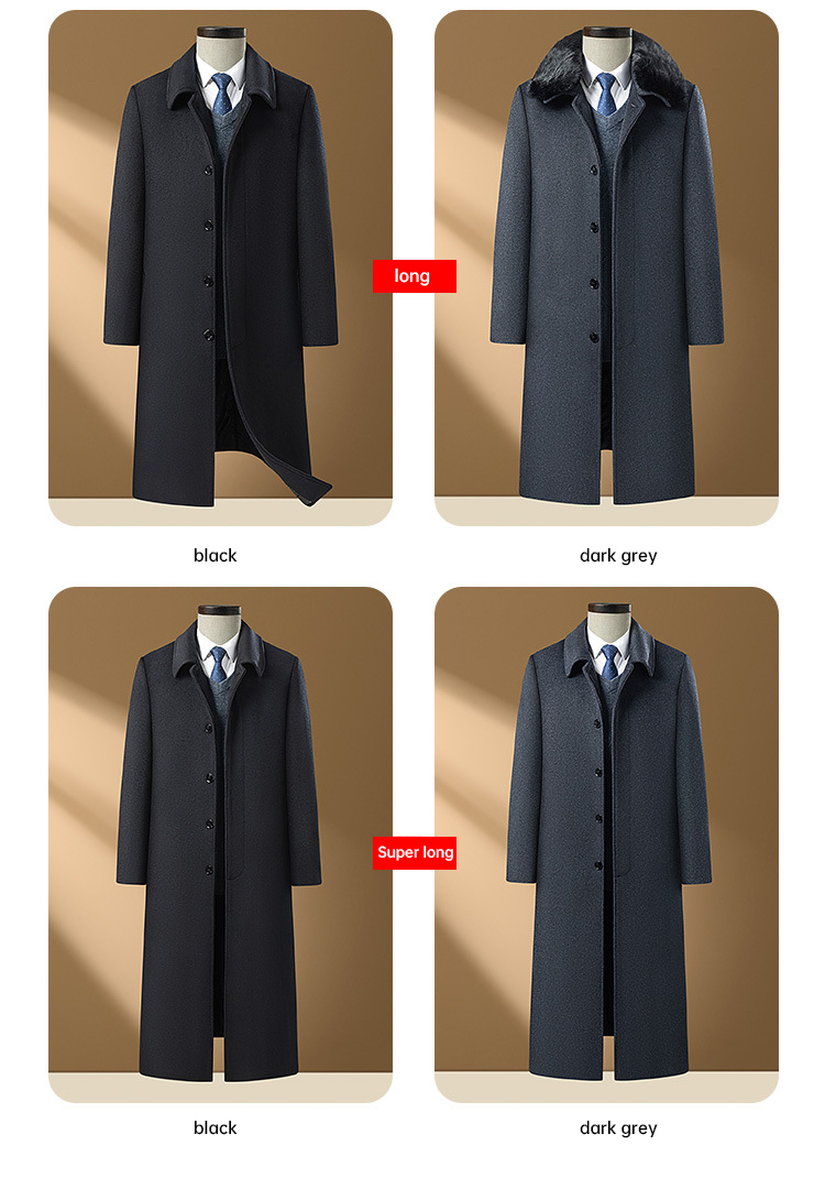LCBZ Winter Fashion Men's Hooded Trench Coat with Cashmere Lining and Fleece Sleeves